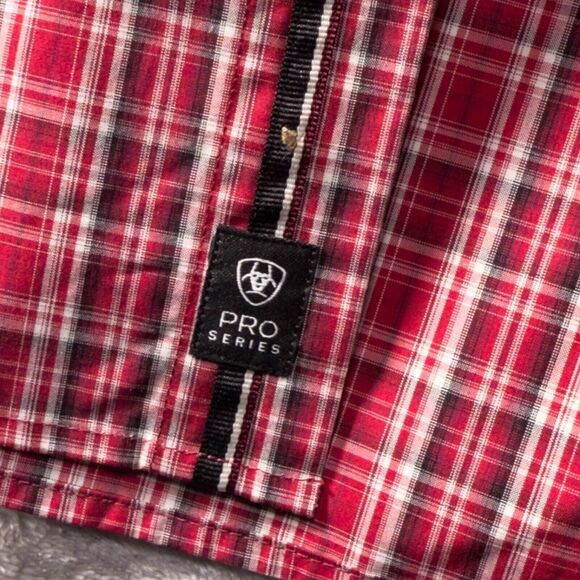 Ariat Pro Series Witten Classic Fit Snap Long Sleeve Shirt Red Plaid Mens Size M - Picture 6 of 15